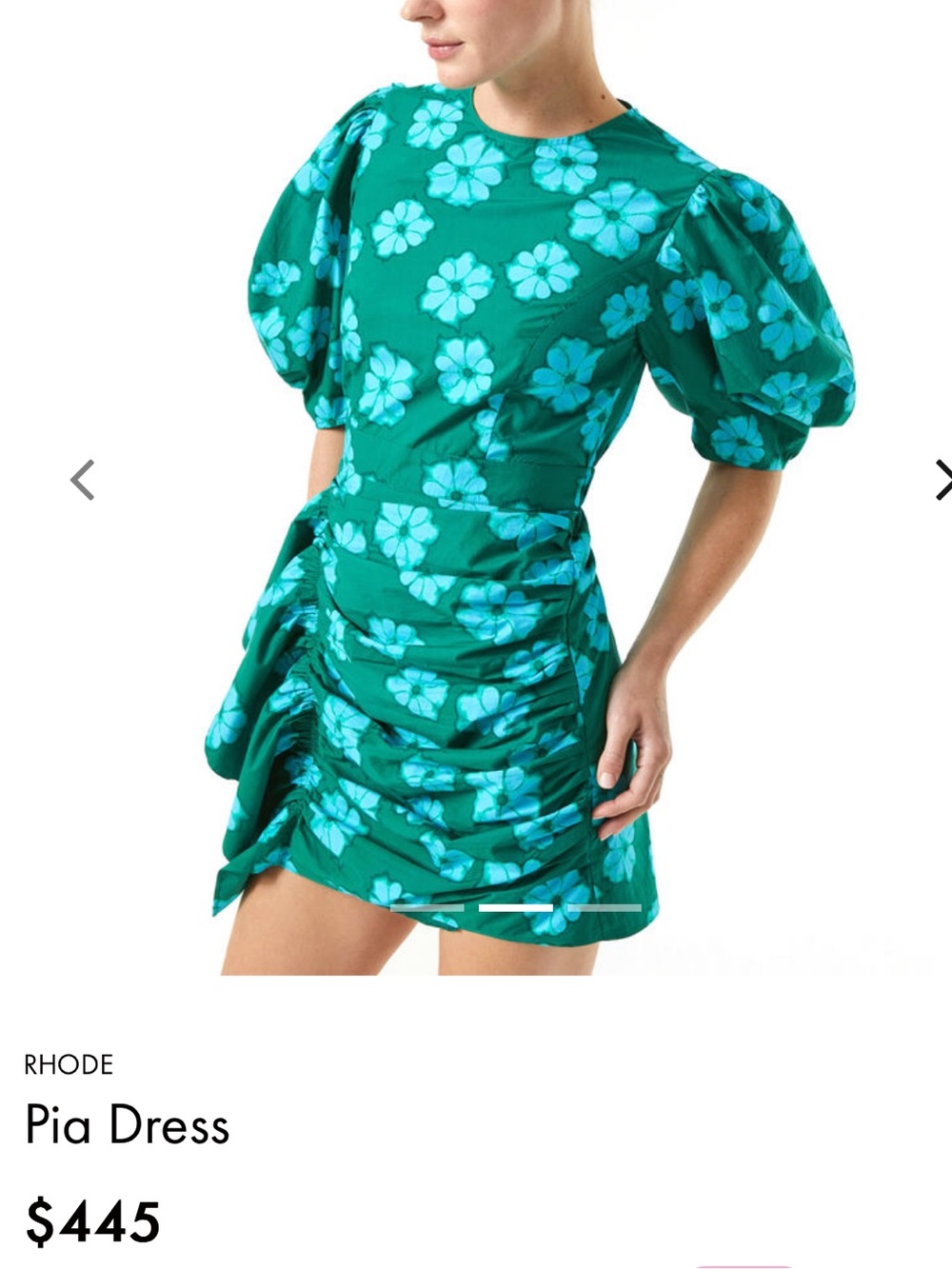 RHODE Pia Teal Green Floral Puff-Sleeve Mini Dress